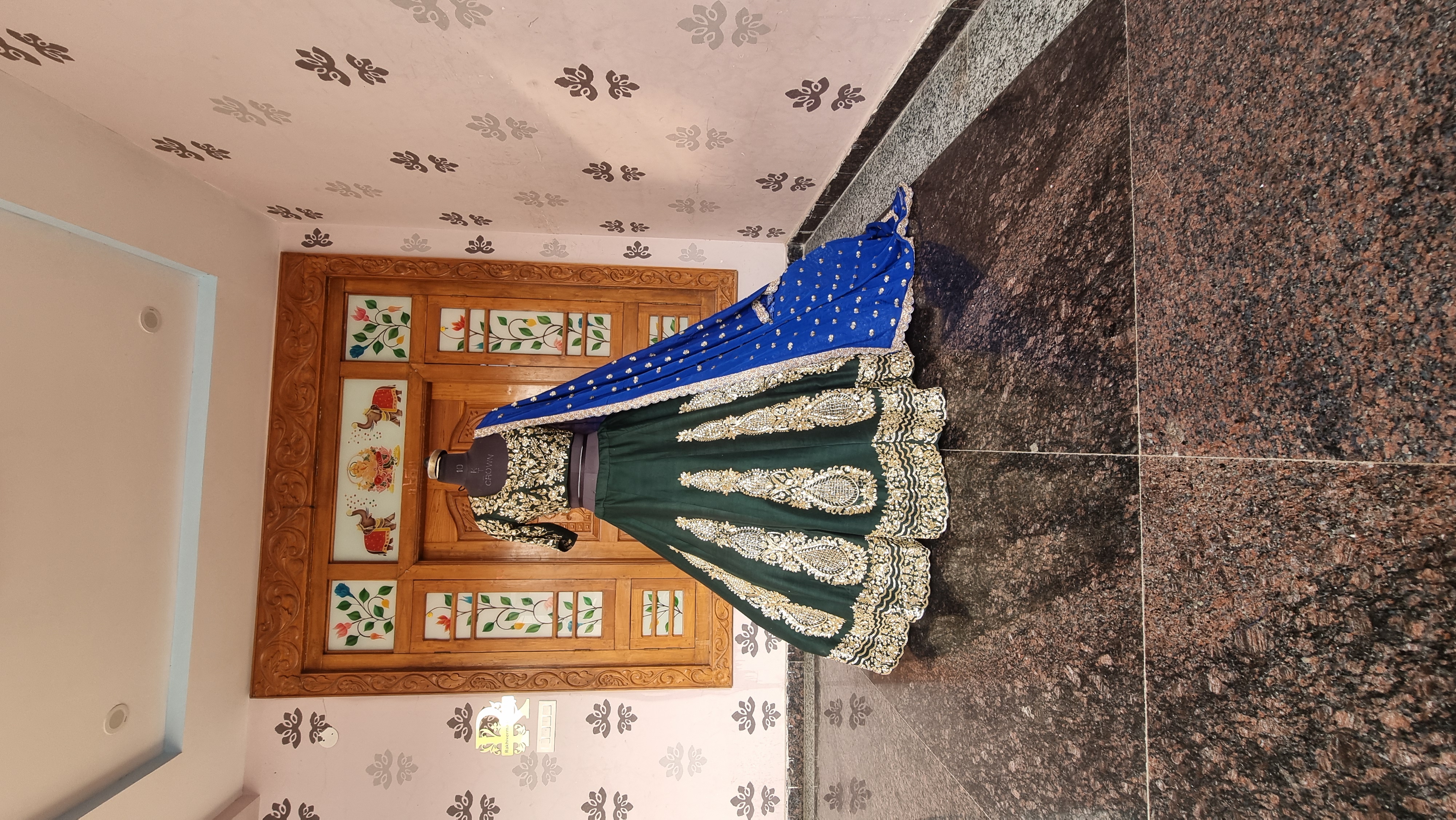 The Peacock Empire – Deep Green & Royal Blue Handcrafted Bridal Lehenga1