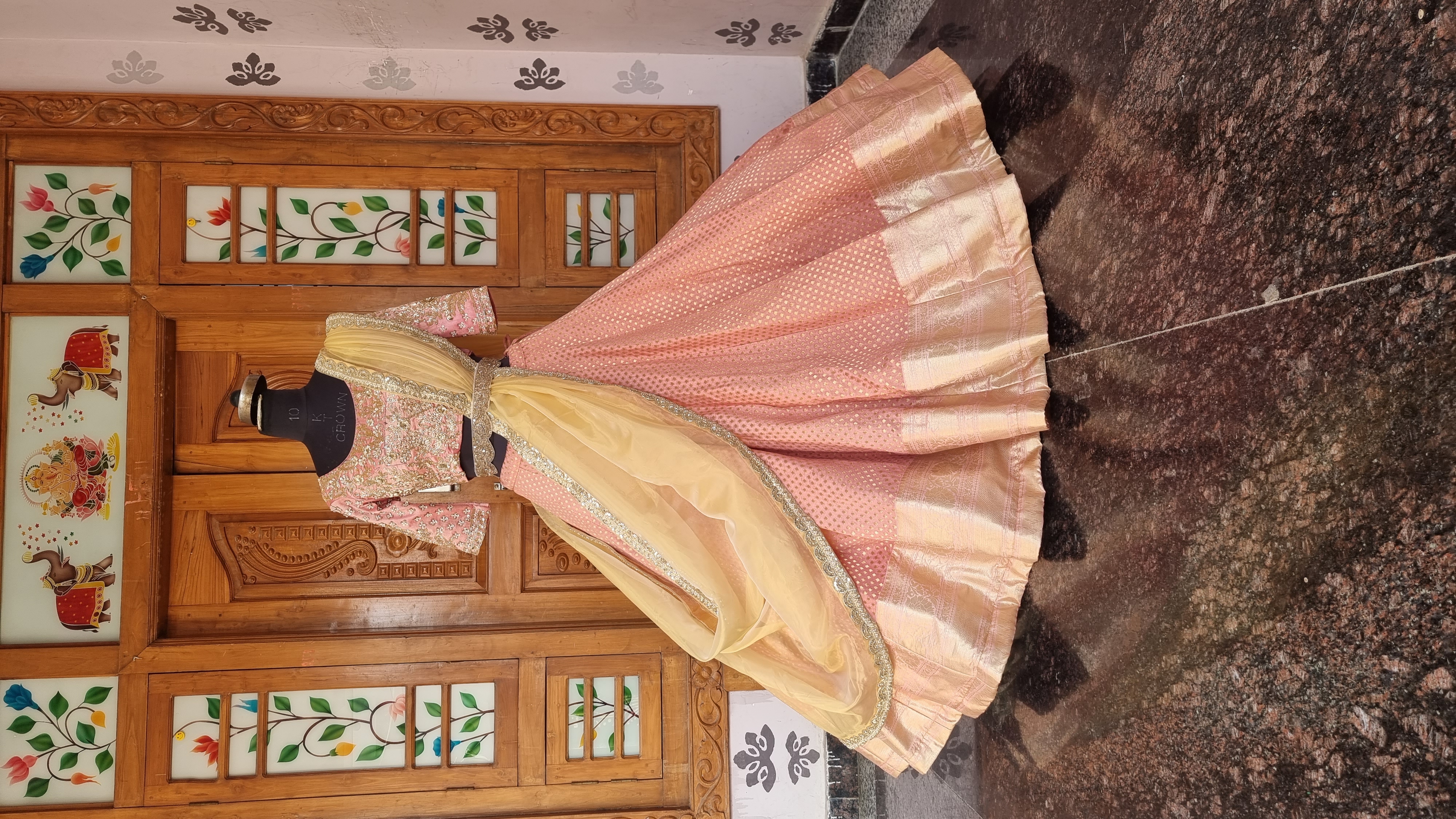 The Ayodhya Heritage – Peach & Pastel Pink Pure Silk Banarasi Lehenga